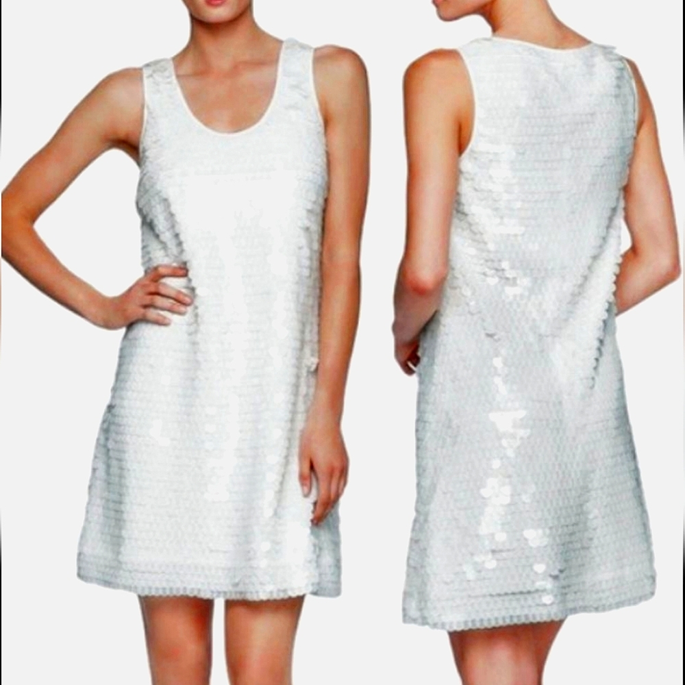 NWT Andrew Marc white Sequined Cocktail Dress SZ 8